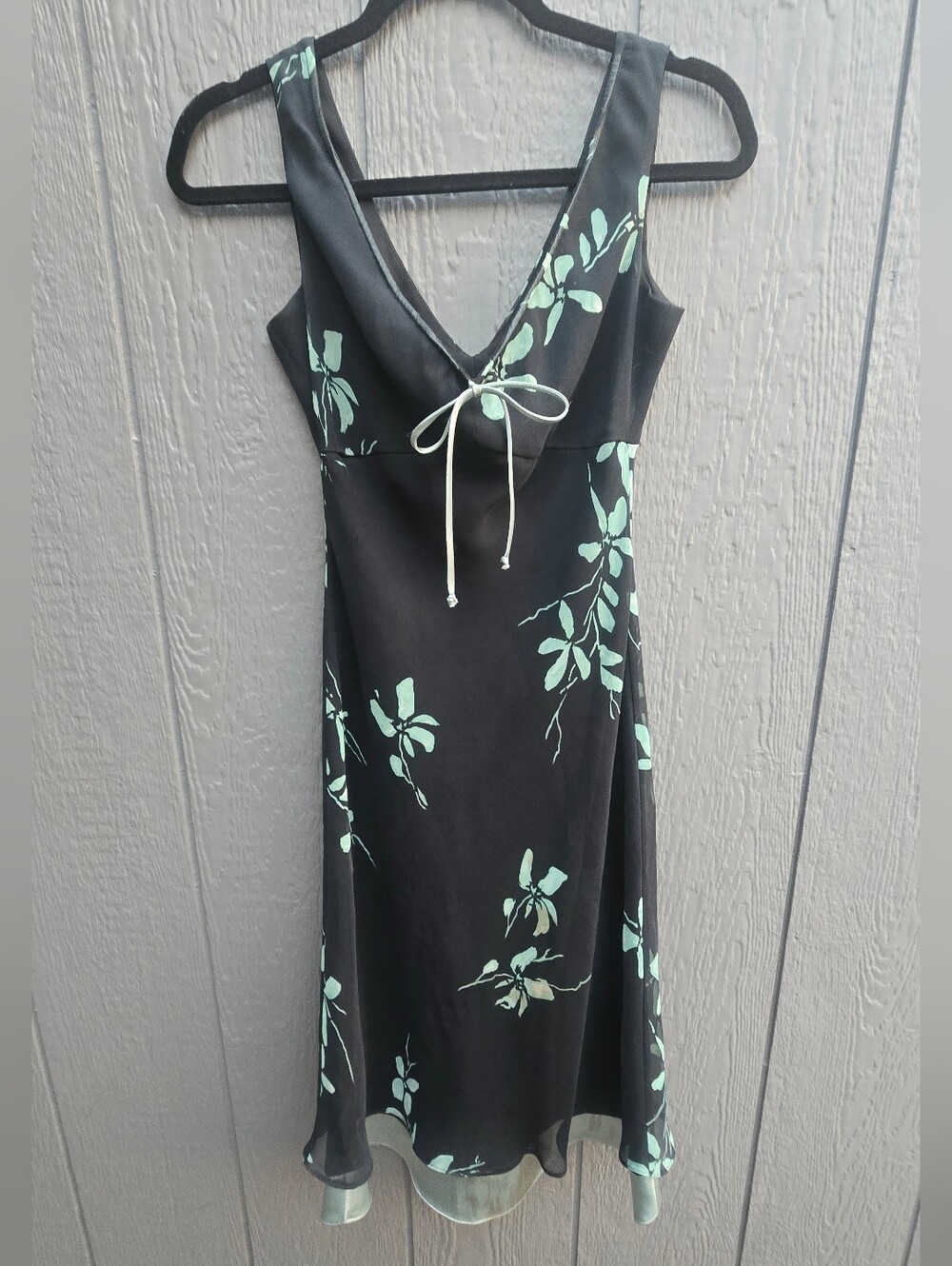 BCBG Silky Black Dress W/ Green Flowers